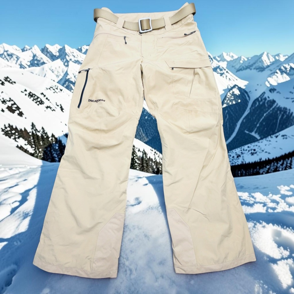 Patagonia Untracked Snowboard Pants Mens Medium Beige G0RE-TEX Recco with Belt